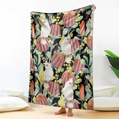 Little Corella Australia Cockatoo Blanket Cacatua Sanguinea Banksia Seamless Black - Aussie Hoodie