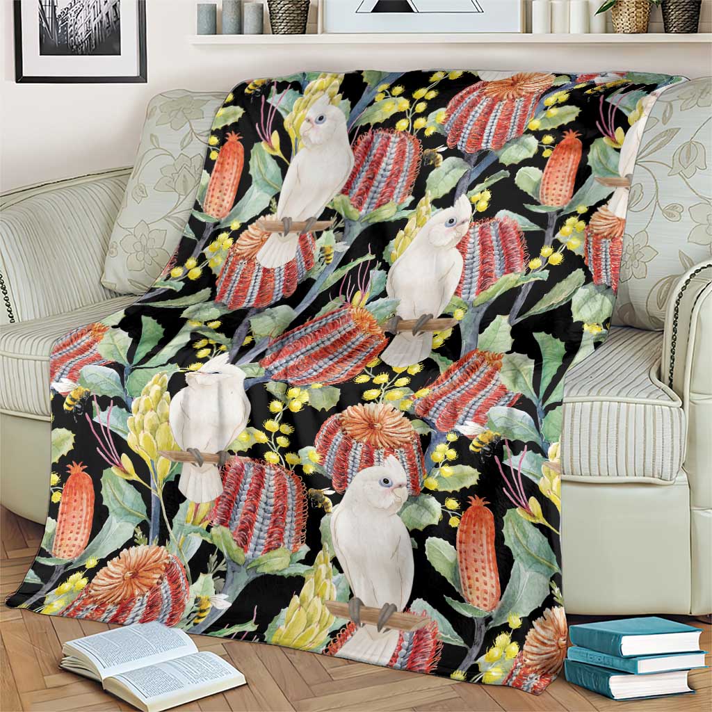 Little Corella Australia Cockatoo Blanket Cacatua Sanguinea Banksia Seamless Black - Aussie Hoodie