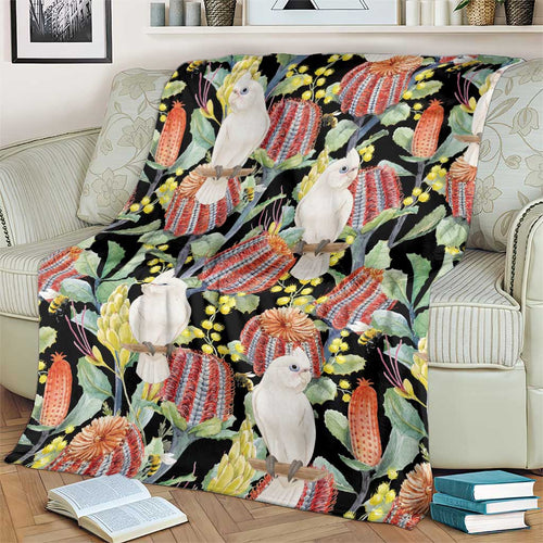 Little Corella Australia Cockatoo Blanket Cacatua Sanguinea Banksia Seamless Black - Aussie Hoodie