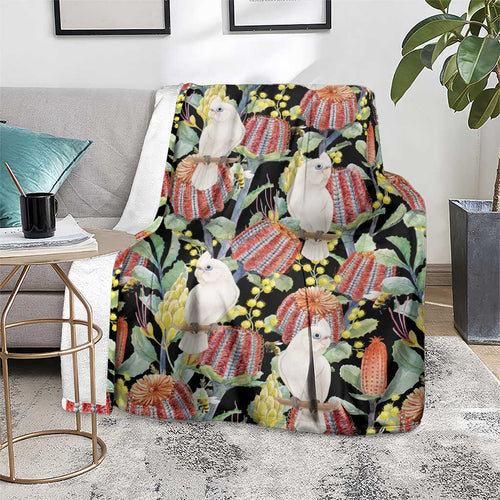 Little Corella Australia Cockatoo Blanket Cacatua Sanguinea Banksia Seamless Black - Aussie Hoodie