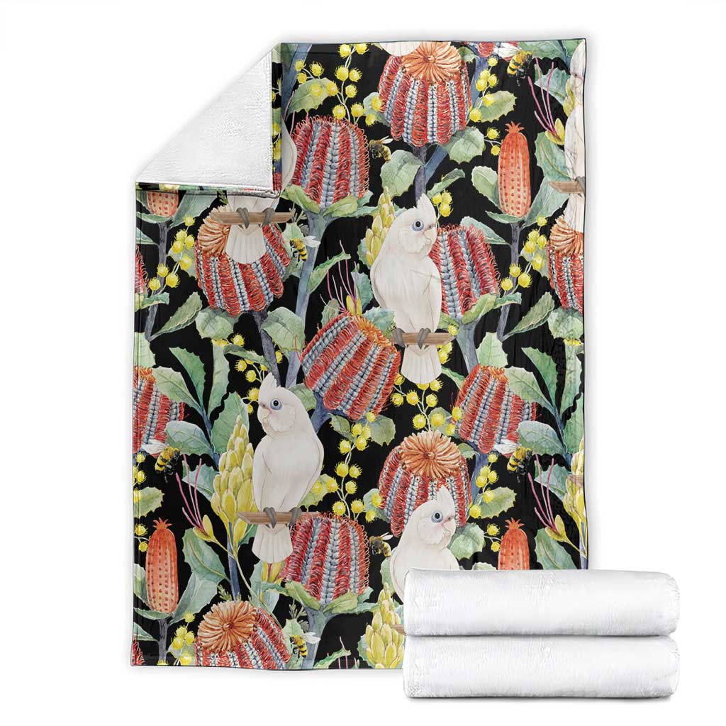 Little Corella Australia Cockatoo Blanket Cacatua Sanguinea Banksia Seamless Black - Aussie Hoodie