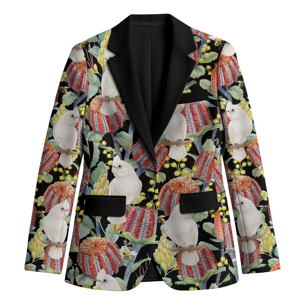 Little Corella Australia Cockatoo Blazer Cacatua Sanguinea Banksia Seamless Black - Aussie Hoodie