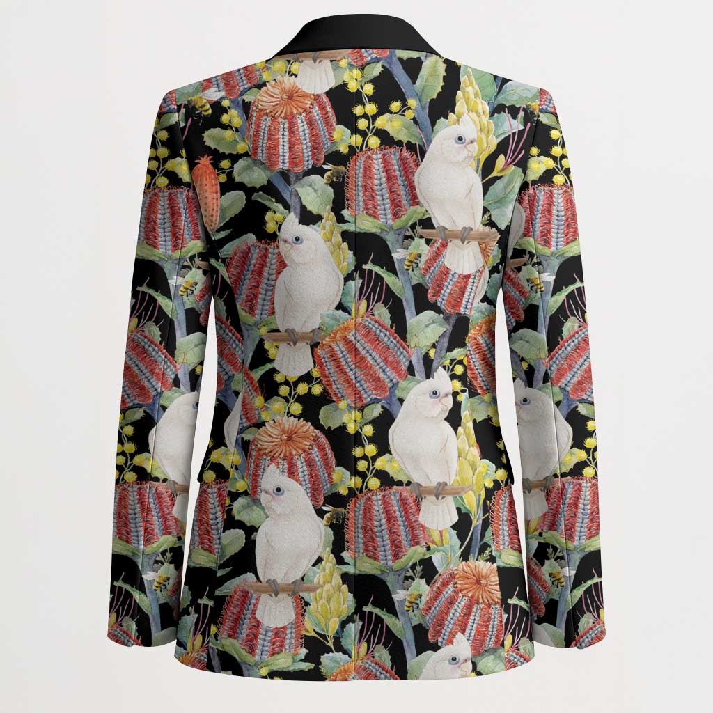 Little Corella Australia Cockatoo Blazer Cacatua Sanguinea Banksia Seamless Black - Aussie Hoodie