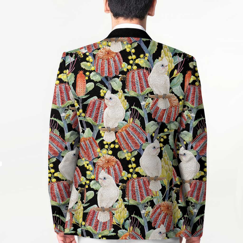 Little Corella Australia Cockatoo Blazer Cacatua Sanguinea Banksia Seamless Black - Aussie Hoodie