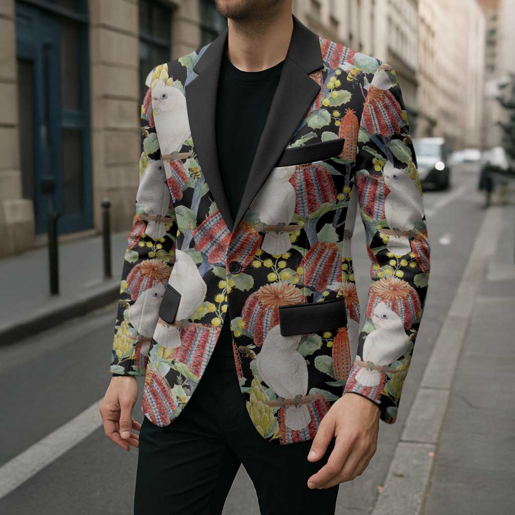 Little Corella Australia Cockatoo Blazer Cacatua Sanguinea Banksia Seamless Black - Aussie Hoodie