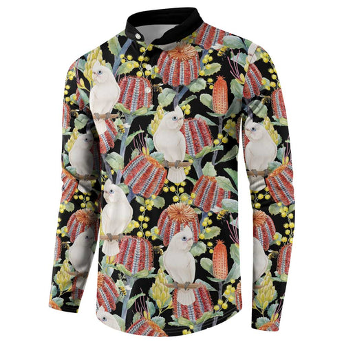 Little Corella Australia Cockatoo Button Sweatshirt Cacatua Sanguinea Banksia Seamless Black - Aussie Hoodie