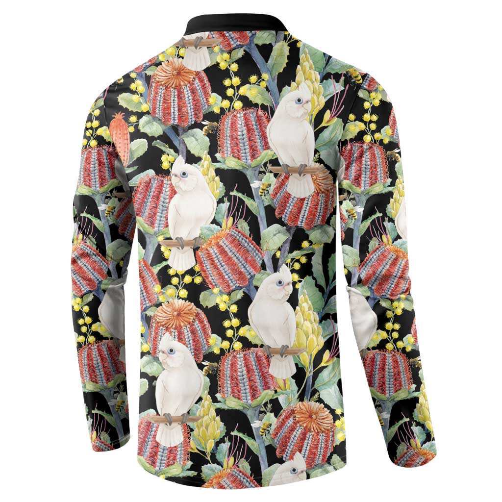 Little Corella Australia Cockatoo Button Sweatshirt Cacatua Sanguinea Banksia Seamless Black - Aussie Hoodie