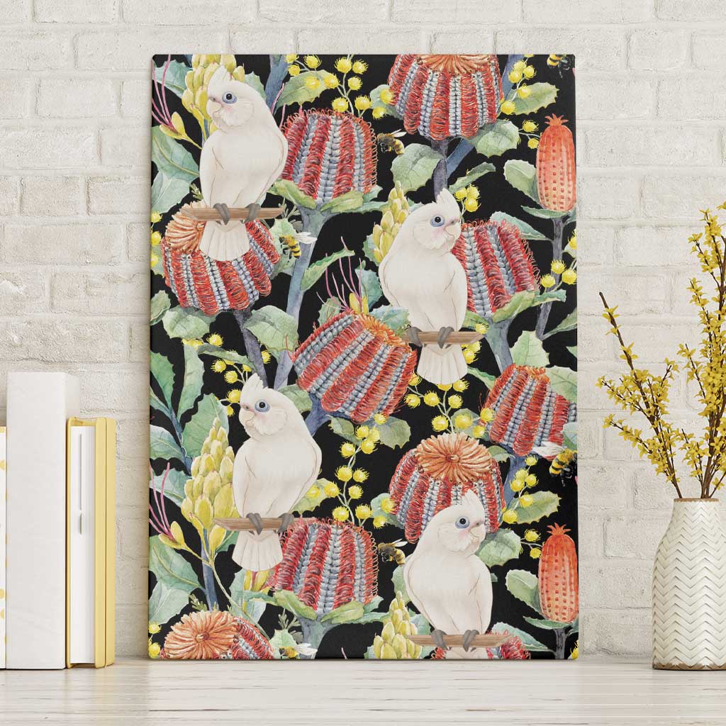 Little Corella Australia Cockatoo Canvas Wall Art Cacatua Sanguinea Banksia Seamless Black - Aussie Hoodie