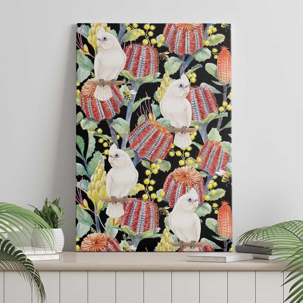 Little Corella Australia Cockatoo Canvas Wall Art Cacatua Sanguinea Banksia Seamless Black - Aussie Hoodie