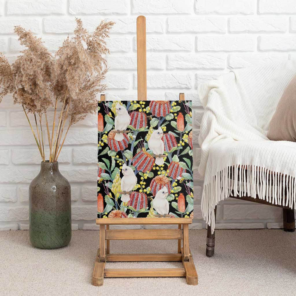 Little Corella Australia Cockatoo Canvas Wall Art Cacatua Sanguinea Banksia Seamless Black - Aussie Hoodie