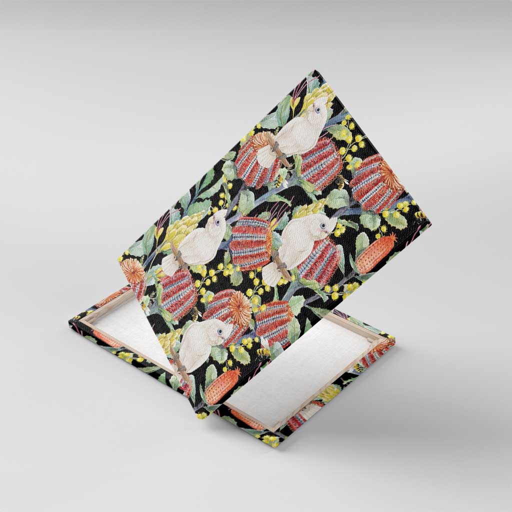 Little Corella Australia Cockatoo Canvas Wall Art Cacatua Sanguinea Banksia Seamless Black - Aussie Hoodie