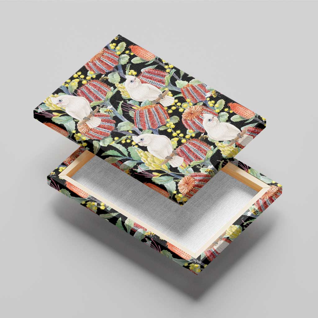 Little Corella Australia Cockatoo Canvas Wall Art Cacatua Sanguinea Banksia Seamless Black - Aussie Hoodie