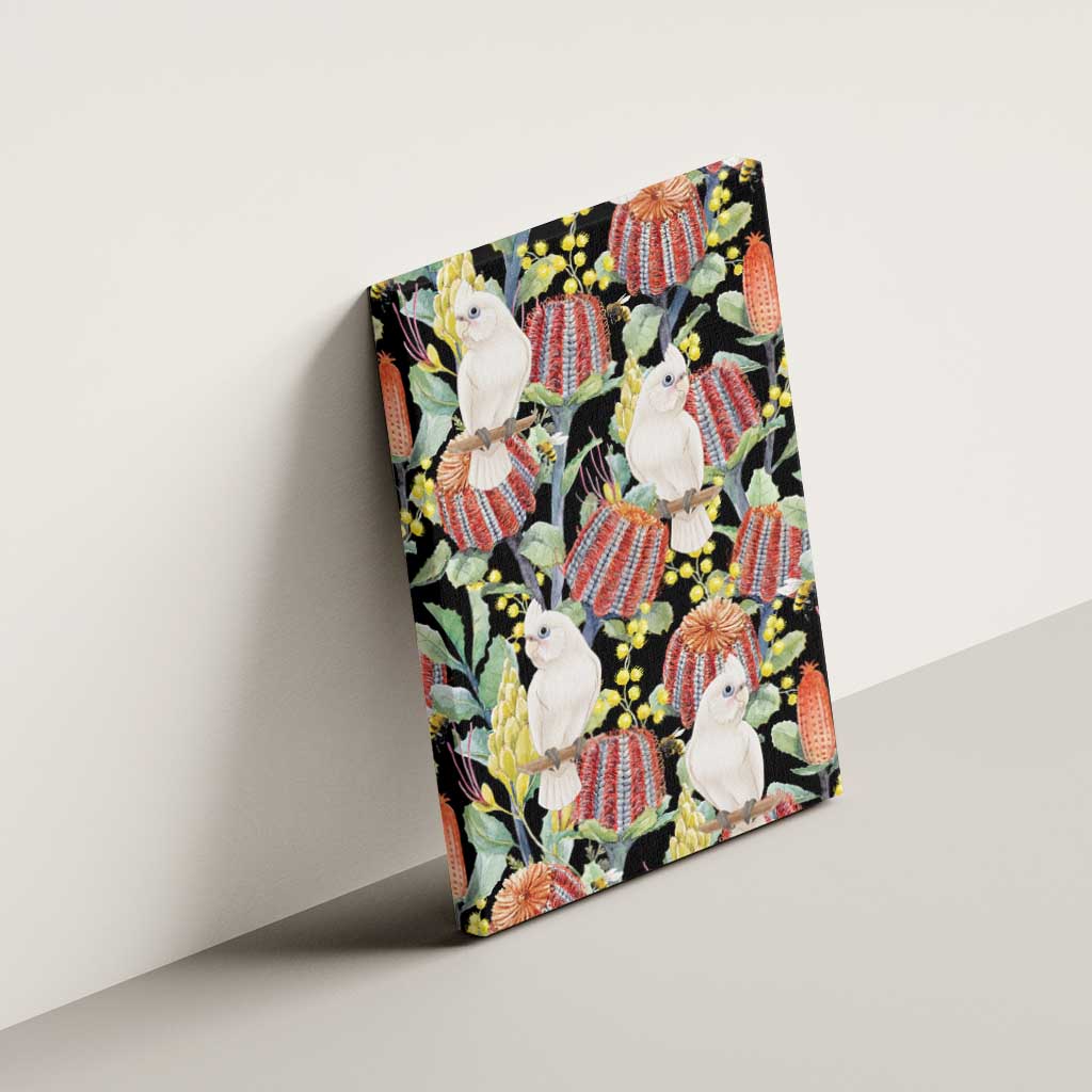 Little Corella Australia Cockatoo Canvas Wall Art Cacatua Sanguinea Banksia Seamless Black - Aussie Hoodie