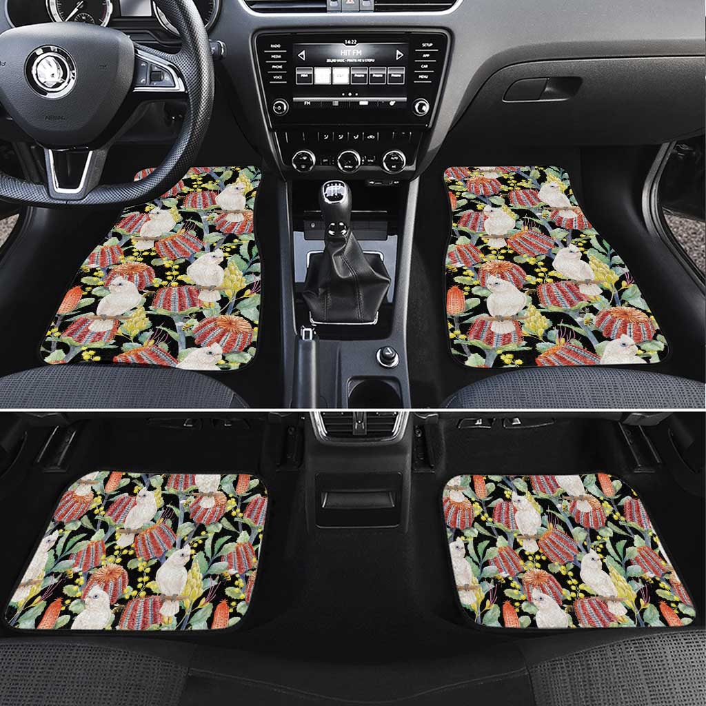Little Corella Australia Cockatoo Car Mats Cacatua Sanguinea Banksia Seamless Black - Aussie Hoodie