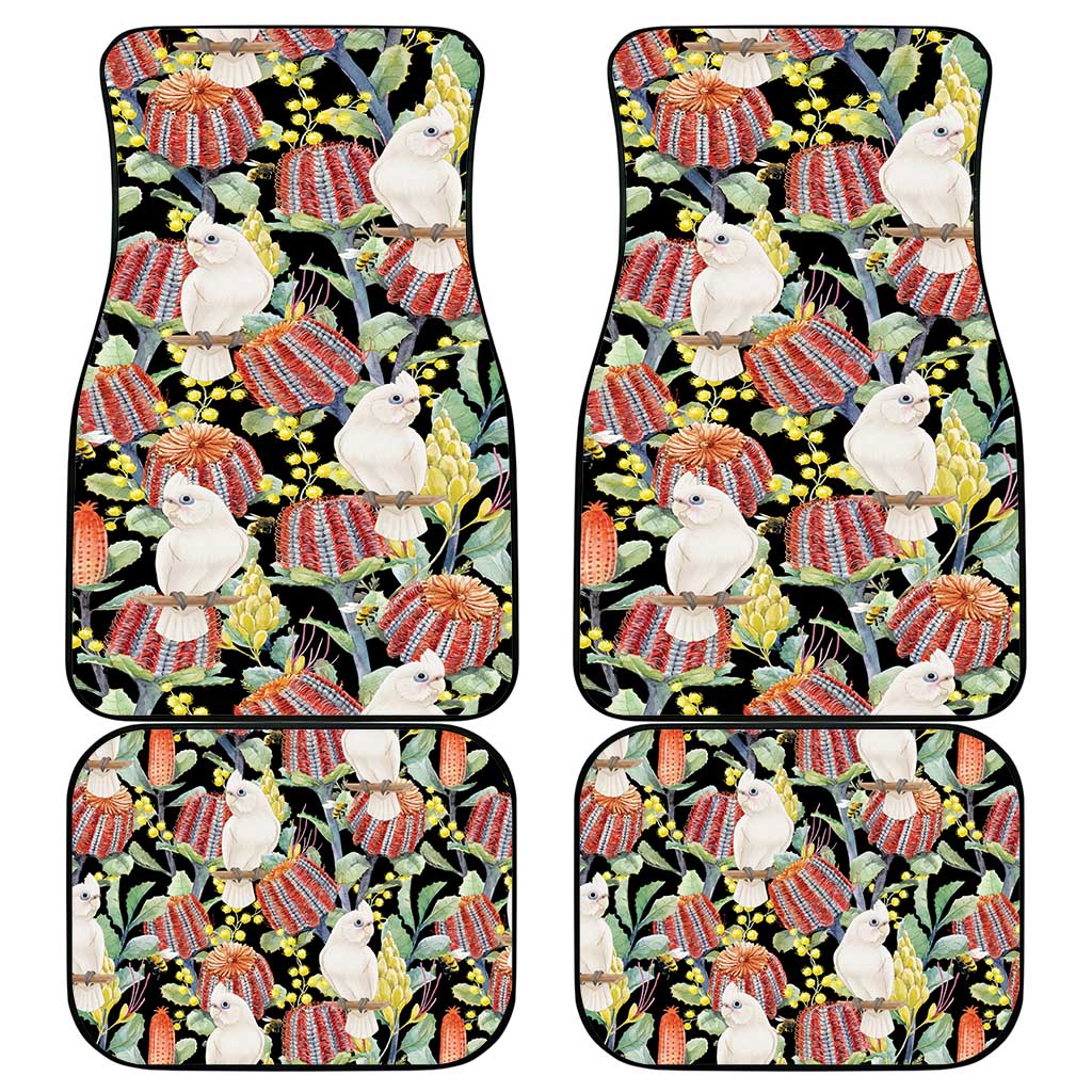 Little Corella Australia Cockatoo Car Mats Cacatua Sanguinea Banksia Seamless Black - Aussie Hoodie