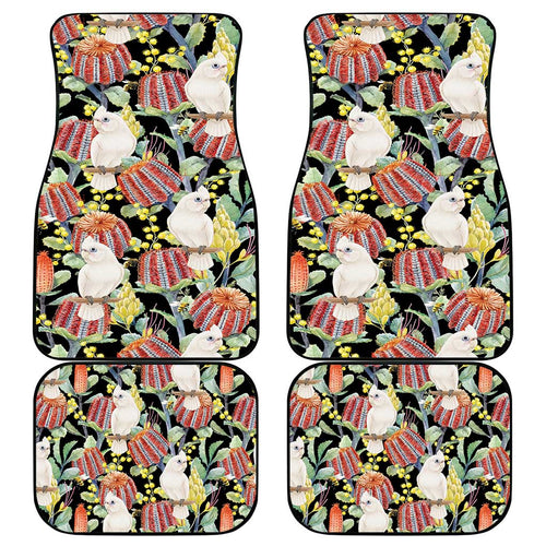 Little Corella Australia Cockatoo Car Mats Cacatua Sanguinea Banksia Seamless Black - Aussie Hoodie