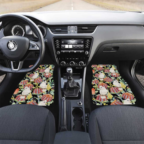 Little Corella Australia Cockatoo Car Mats Cacatua Sanguinea Banksia Seamless Black - Aussie Hoodie