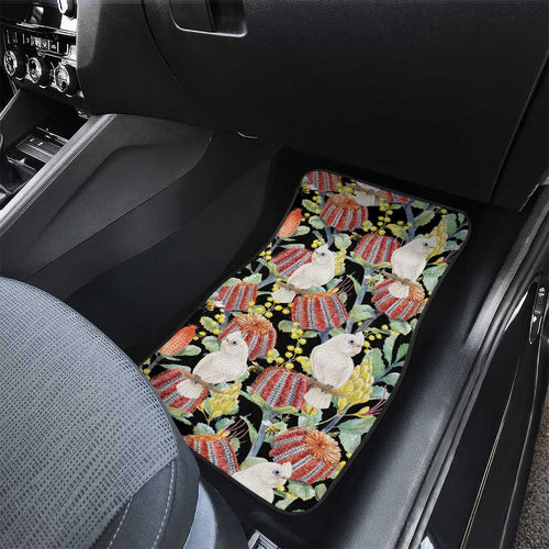 Little Corella Australia Cockatoo Car Mats Cacatua Sanguinea Banksia Seamless Black - Aussie Hoodie