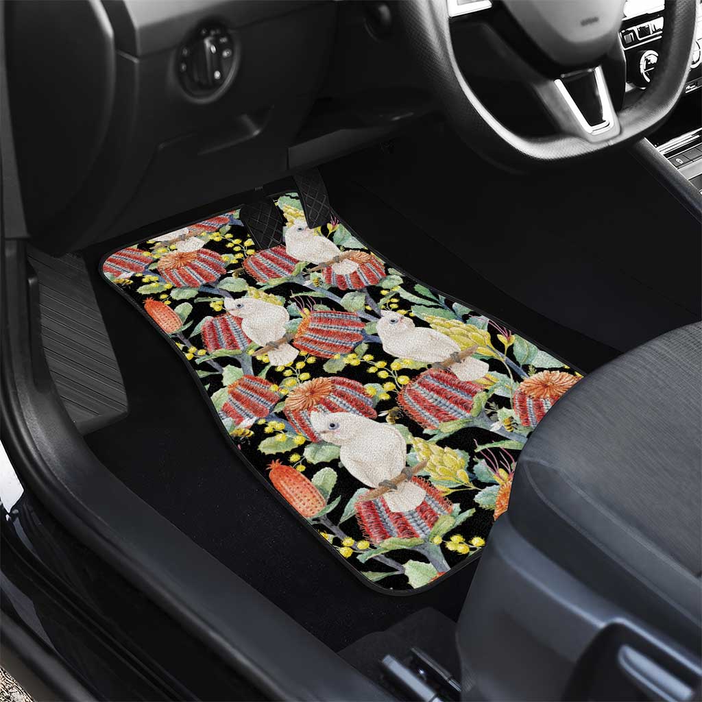 Little Corella Australia Cockatoo Car Mats Cacatua Sanguinea Banksia Seamless Black - Aussie Hoodie