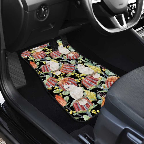 Little Corella Australia Cockatoo Car Mats Cacatua Sanguinea Banksia Seamless Black - Aussie Hoodie