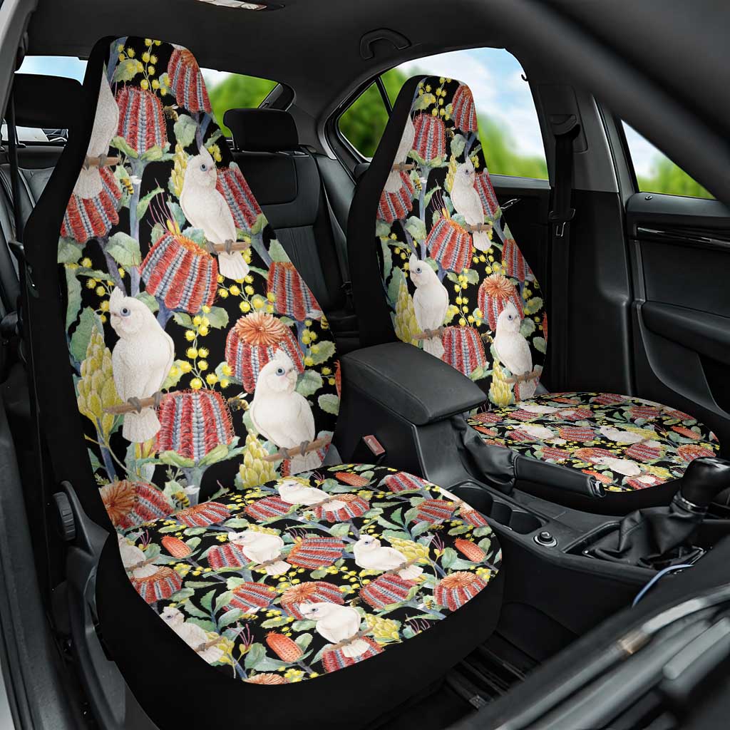 Little Corella Australia Cockatoo Car Seat Cover Cacatua Sanguinea Banksia Seamless Black - Aussie Hoodie