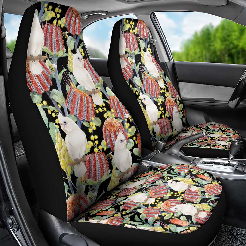 Little Corella Australia Cockatoo Car Seat Cover Cacatua Sanguinea Banksia Seamless Black - Aussie Hoodie