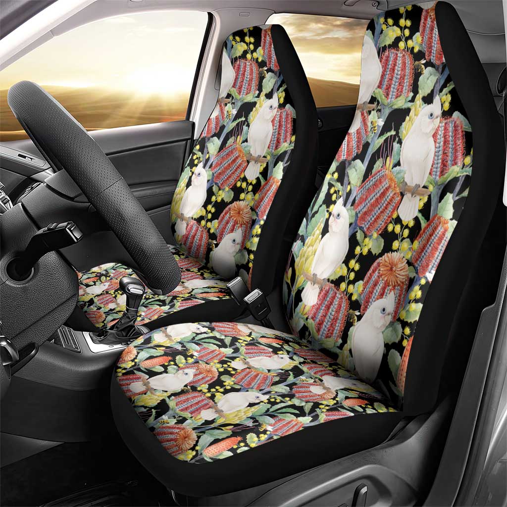 Little Corella Australia Cockatoo Car Seat Cover Cacatua Sanguinea Banksia Seamless Black - Aussie Hoodie
