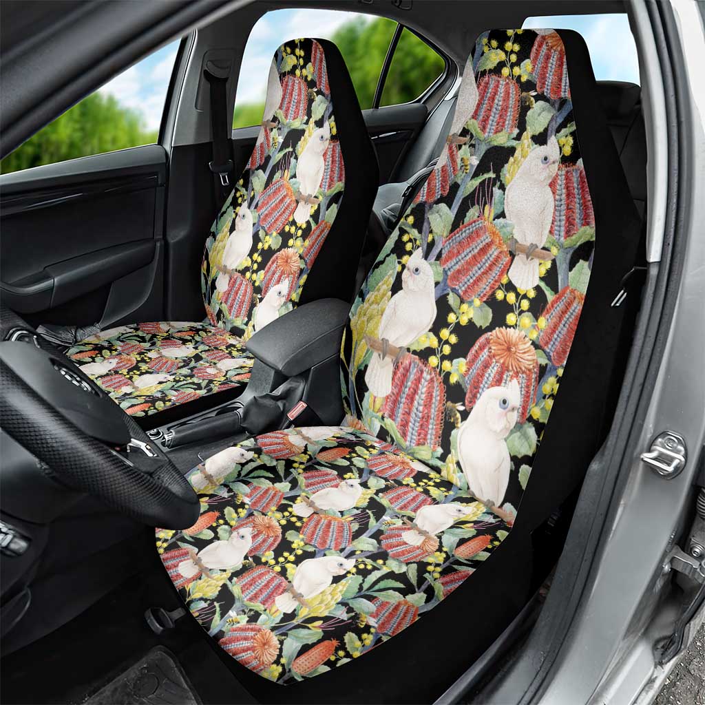 Little Corella Australia Cockatoo Car Seat Cover Cacatua Sanguinea Banksia Seamless Black - Aussie Hoodie