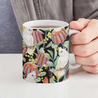 Little Corella Australia Cockatoo Ceramic Mug Cacatua Sanguinea Banksia Seamless Black - Aussie Hoodie