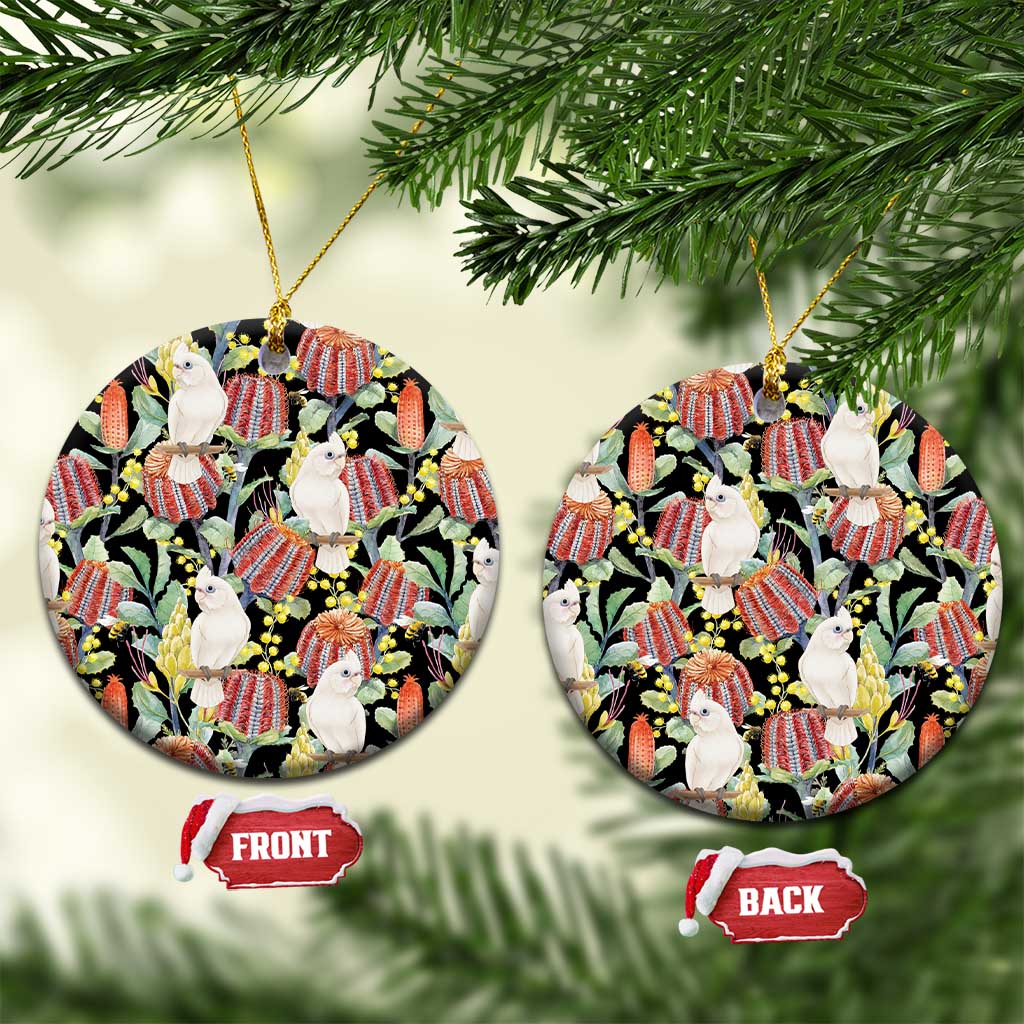 Little Corella Australia Cockatoo Ceramic Ornament Cacatua Sanguinea Banksia Seamless Black - Aussie Hoodie