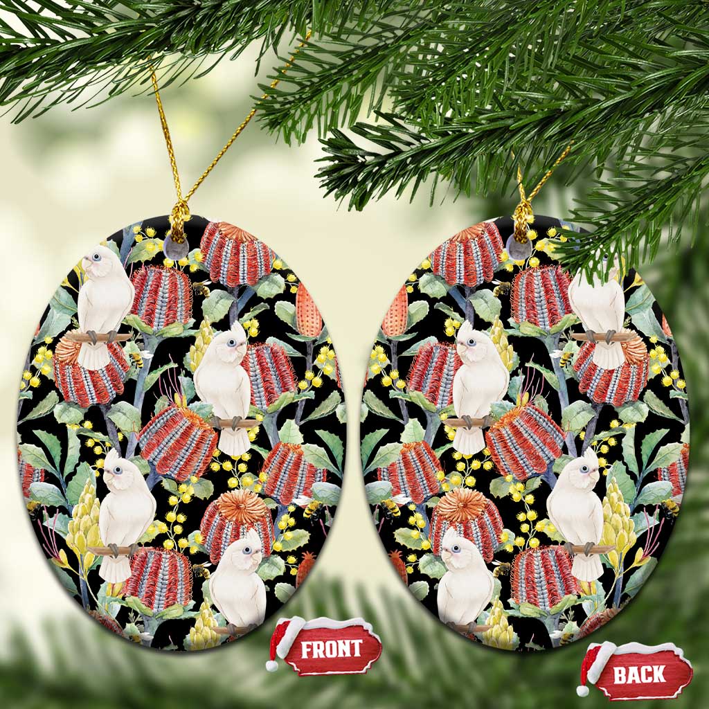 Little Corella Australia Cockatoo Ceramic Ornament Cacatua Sanguinea Banksia Seamless Black - Aussie Hoodie