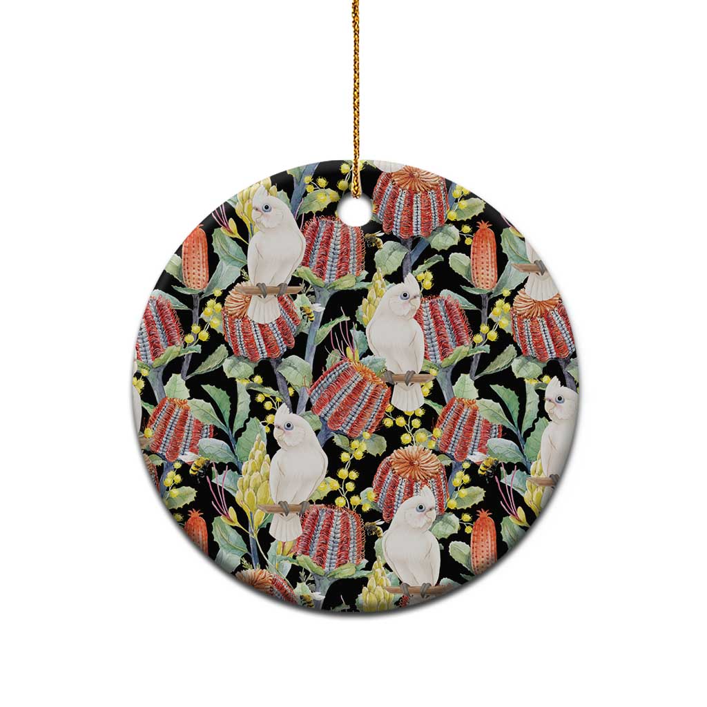 Little Corella Australia Cockatoo Ceramic Ornament Cacatua Sanguinea Banksia Seamless Black - Aussie Hoodie