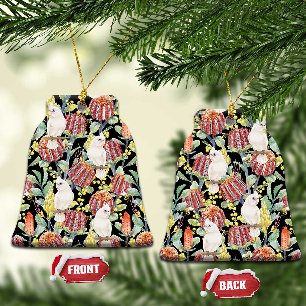 Little Corella Australia Cockatoo Ceramic Ornament Cacatua Sanguinea Banksia Seamless Black - Aussie Hoodie