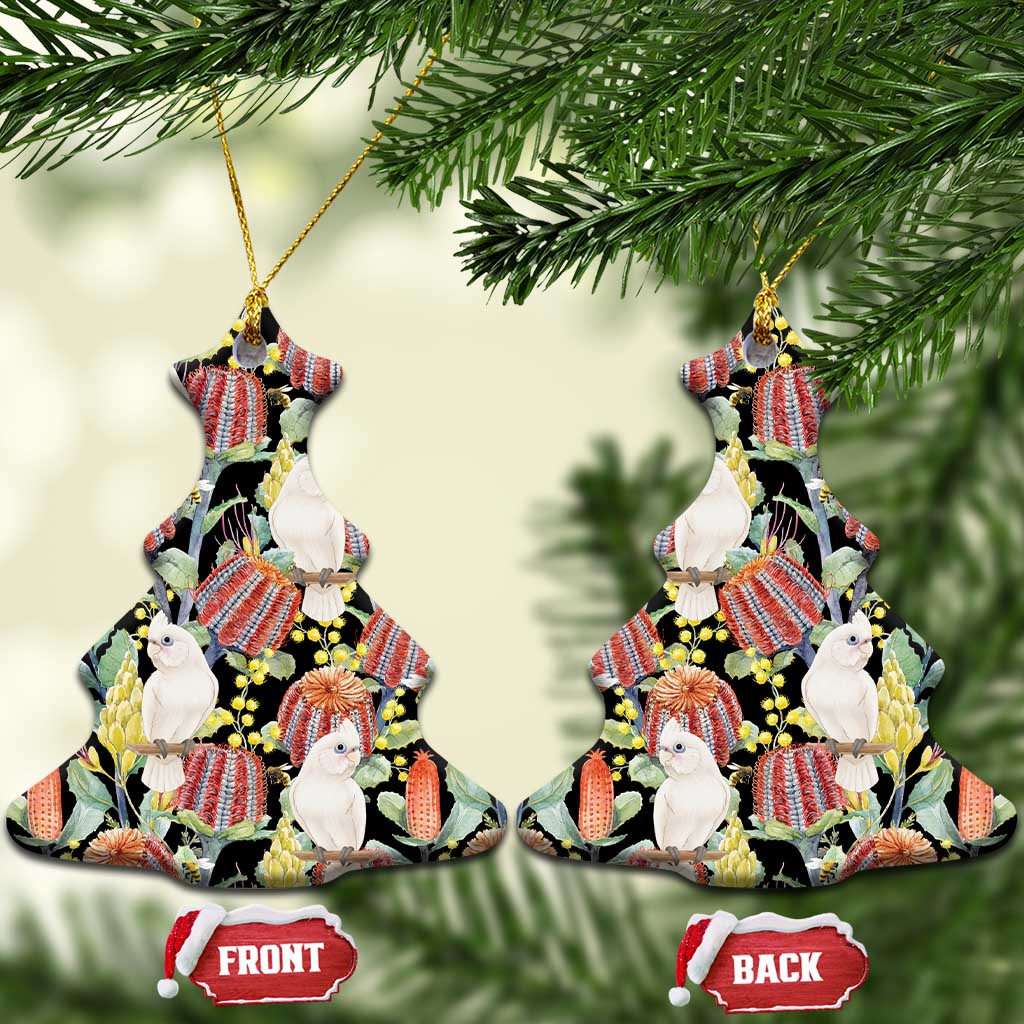 Little Corella Australia Cockatoo Ceramic Ornament Cacatua Sanguinea Banksia Seamless Black - Aussie Hoodie