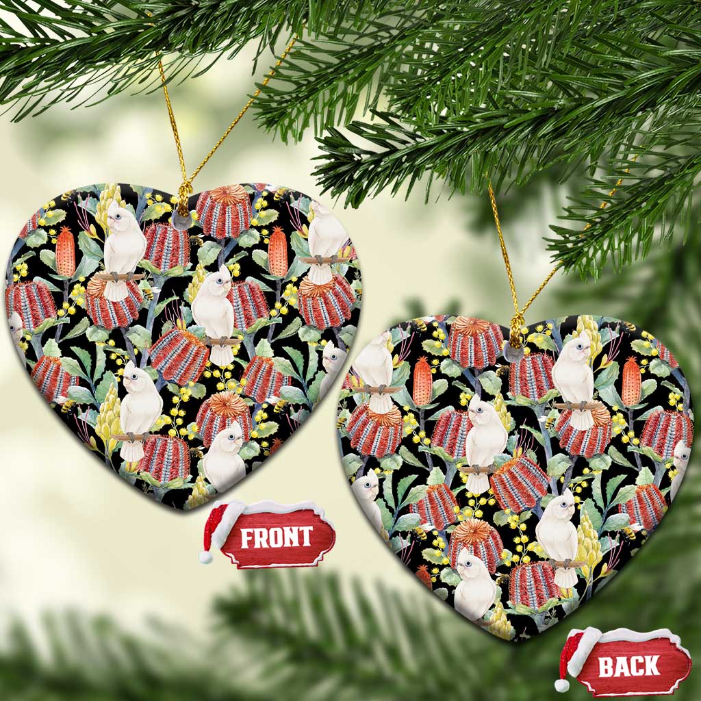 Little Corella Australia Cockatoo Ceramic Ornament Cacatua Sanguinea Banksia Seamless Black - Aussie Hoodie