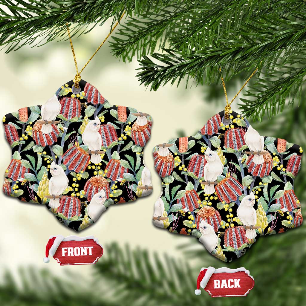 Little Corella Australia Cockatoo Ceramic Ornament Cacatua Sanguinea Banksia Seamless Black - Aussie Hoodie