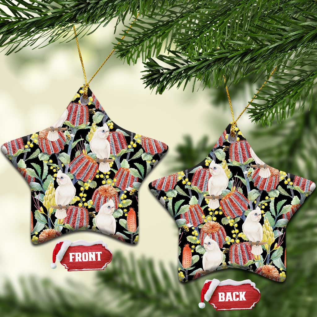 Little Corella Australia Cockatoo Ceramic Ornament Cacatua Sanguinea Banksia Seamless Black - Aussie Hoodie