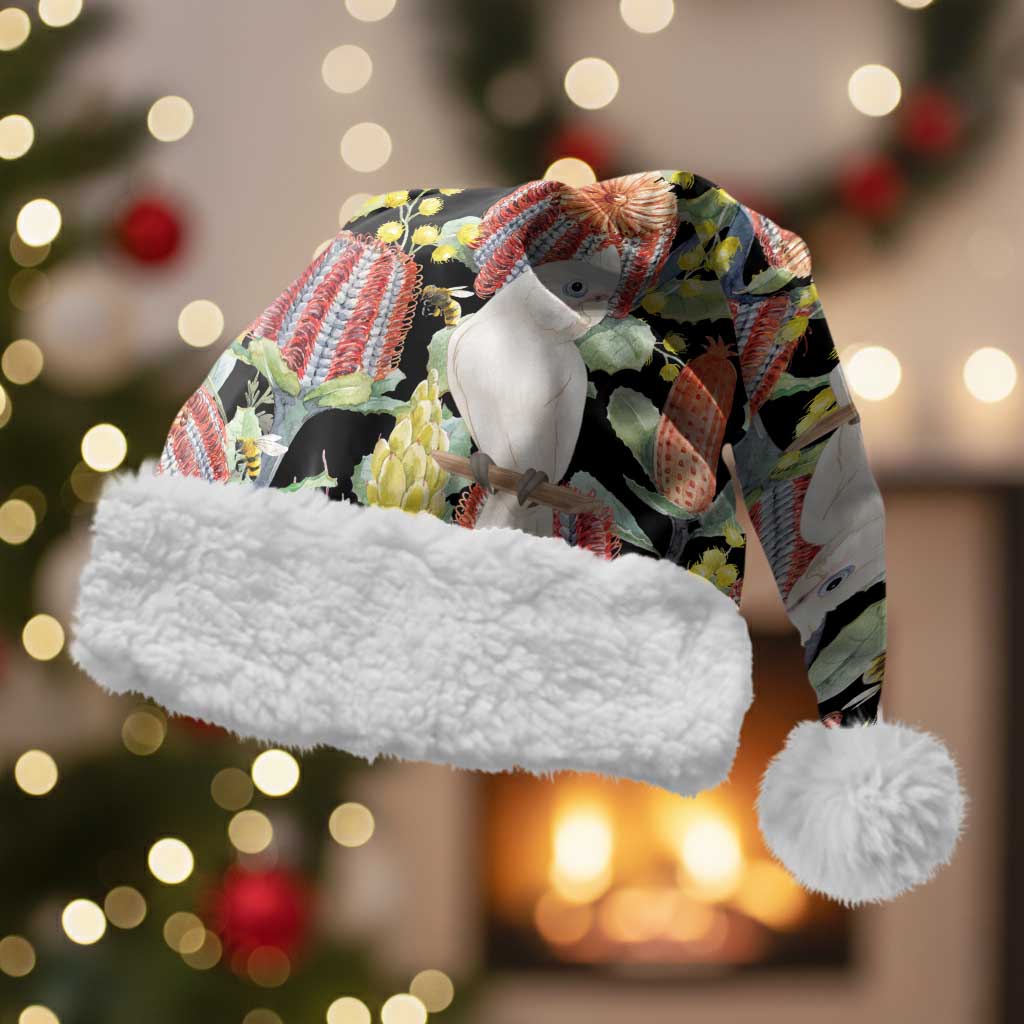 Little Corella Australia Cockatoo Christmas Santa Hat Cacatua Sanguinea Banksia Seamless Black - Aussie Hoodie