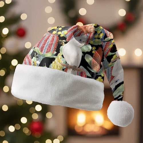 Little Corella Australia Cockatoo Christmas Santa Hat Cacatua Sanguinea Banksia Seamless Black - Aussie Hoodie