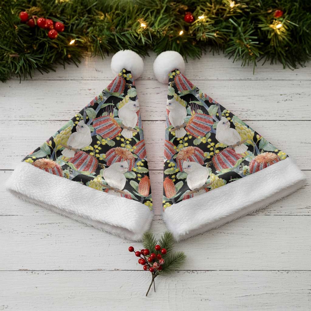 Little Corella Australia Cockatoo Christmas Santa Hat Cacatua Sanguinea Banksia Seamless Black - Aussie Hoodie