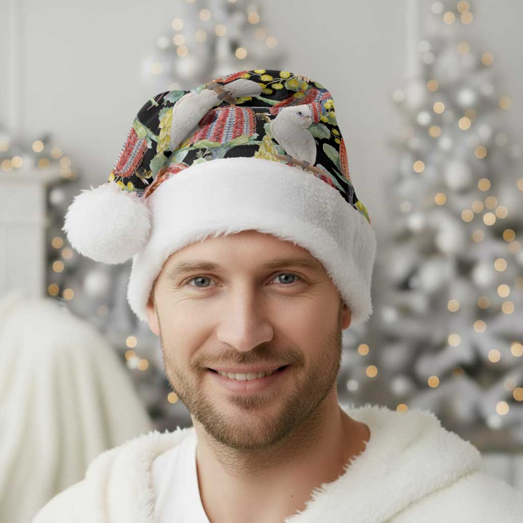 Little Corella Australia Cockatoo Christmas Santa Hat Cacatua Sanguinea Banksia Seamless Black - Aussie Hoodie