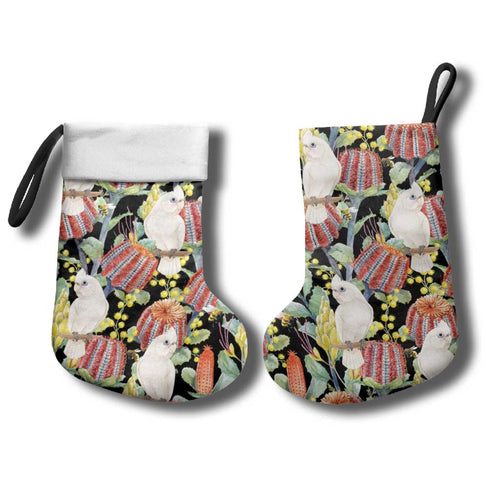 Little Corella Australia Cockatoo Christmas Stocking Cacatua Sanguinea Banksia Seamless Black - Aussie Hoodie