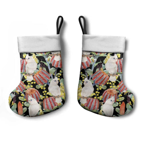 Little Corella Australia Cockatoo Christmas Stocking Cacatua Sanguinea Banksia Seamless Black - Aussie Hoodie