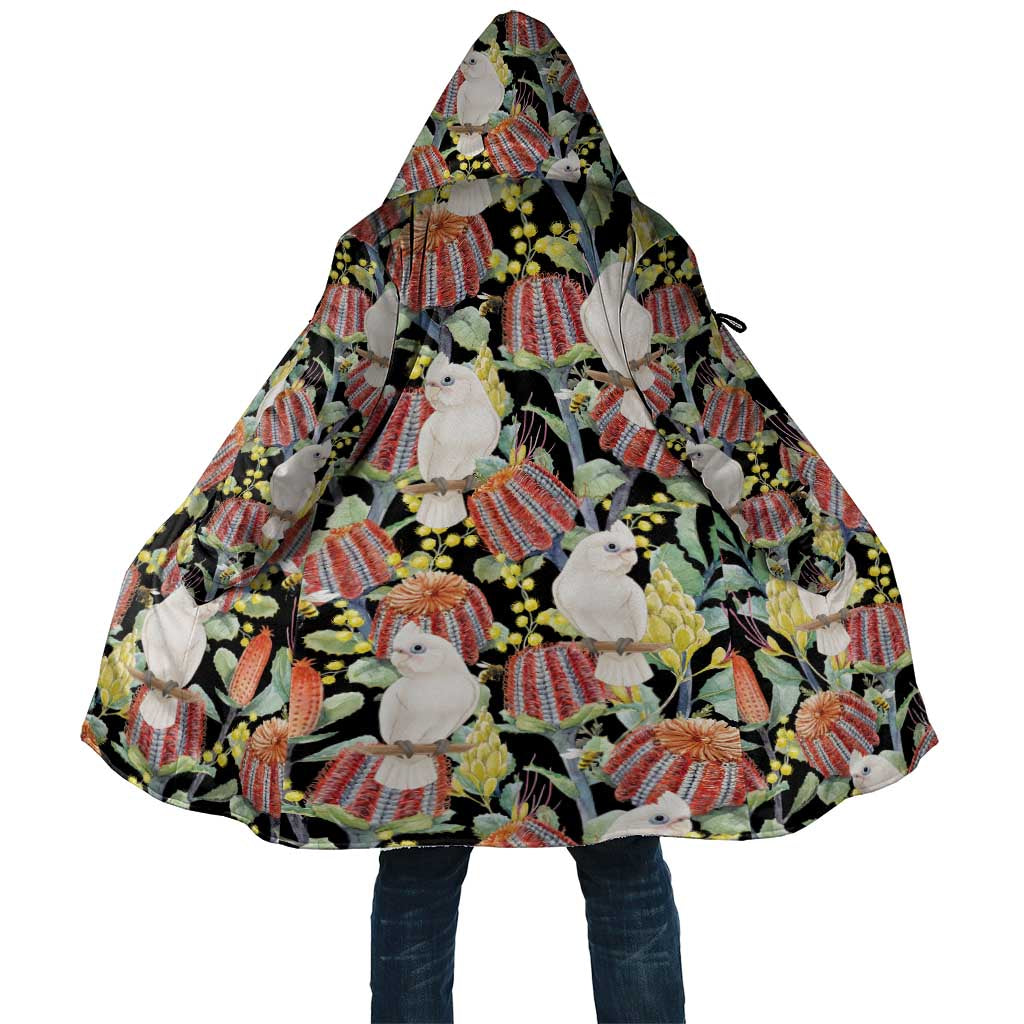 Little Corella Australia Cockatoo Cloak Cacatua Sanguinea Banksia Seamless Black - Aussie Hoodie