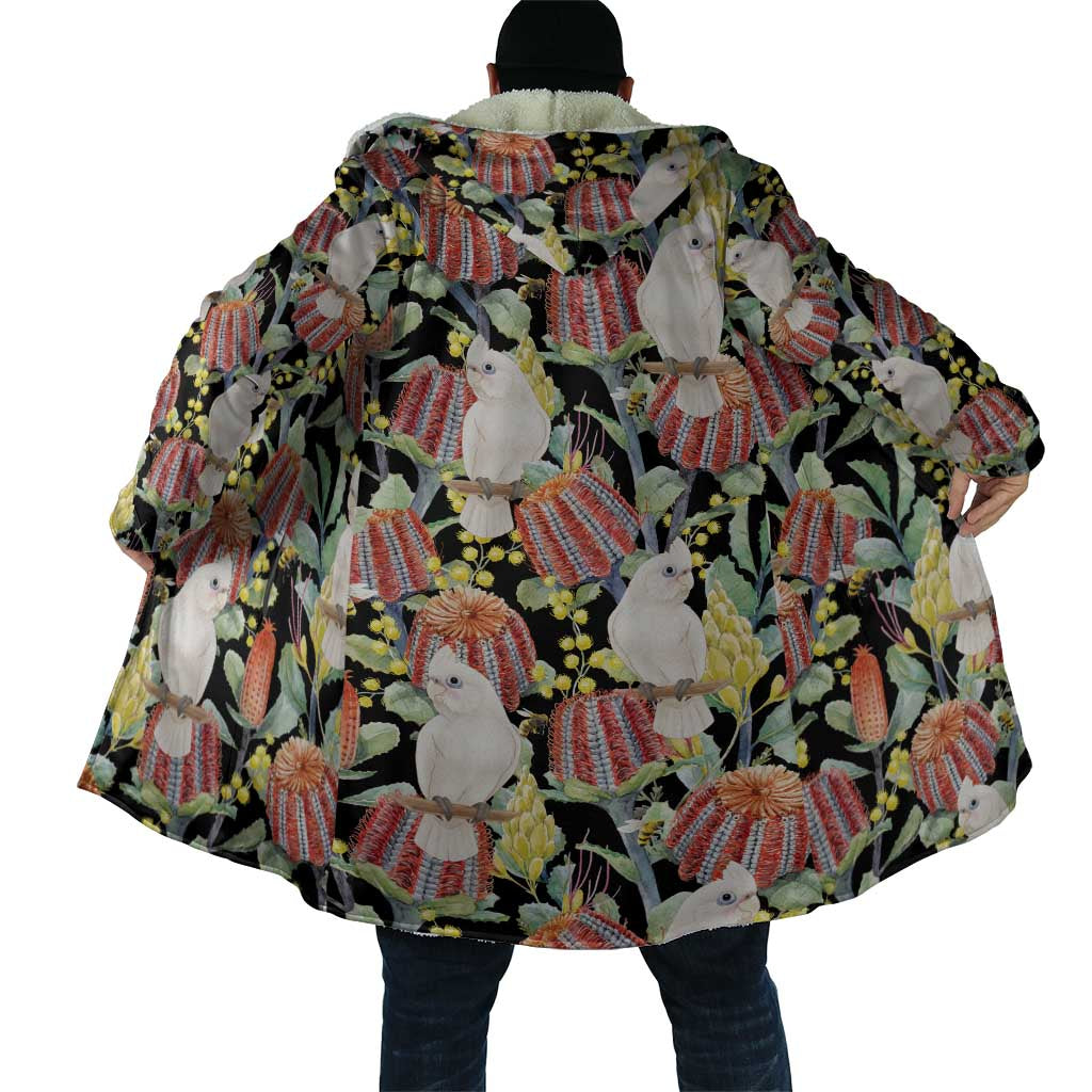 Little Corella Australia Cockatoo Cloak Cacatua Sanguinea Banksia Seamless Black - Aussie Hoodie