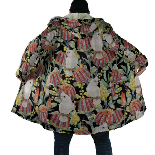 Little Corella Australia Cockatoo Cloak Cacatua Sanguinea Banksia Seamless Black - Aussie Hoodie