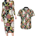 Little Corella Australia Cockatoo Couples Matching Long Sleeve Bodycon Dress and Hawaiian Shirt Cacatua Sanguinea Banksia Seamless Black - Aussie Hoodie