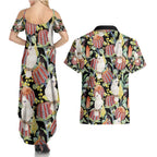 Little Corella Australia Cockatoo Couples Matching Summer Maxi Dress and Hawaiian Shirt Cacatua Sanguinea Banksia Seamless Black - Aussie Hoodie