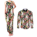 Little Corella Australia Cockatoo Couples Matching Tank Maxi Dress and Long Sleeve Button Shirt Cacatua Sanguinea Banksia Seamless Black - Aussie Hoodie