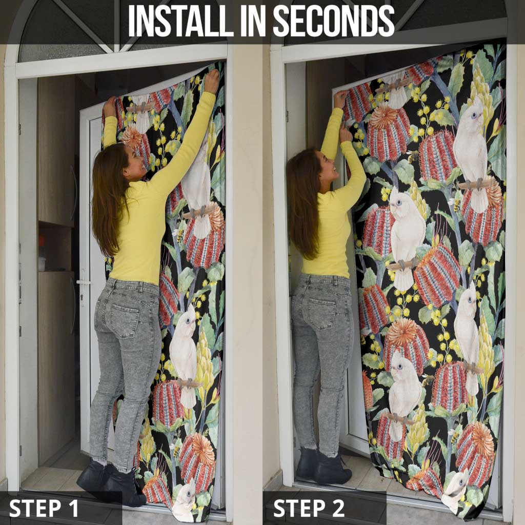 Little Corella Australia Cockatoo Door Cover Cacatua Sanguinea Banksia Seamless Black - Aussie Hoodie
